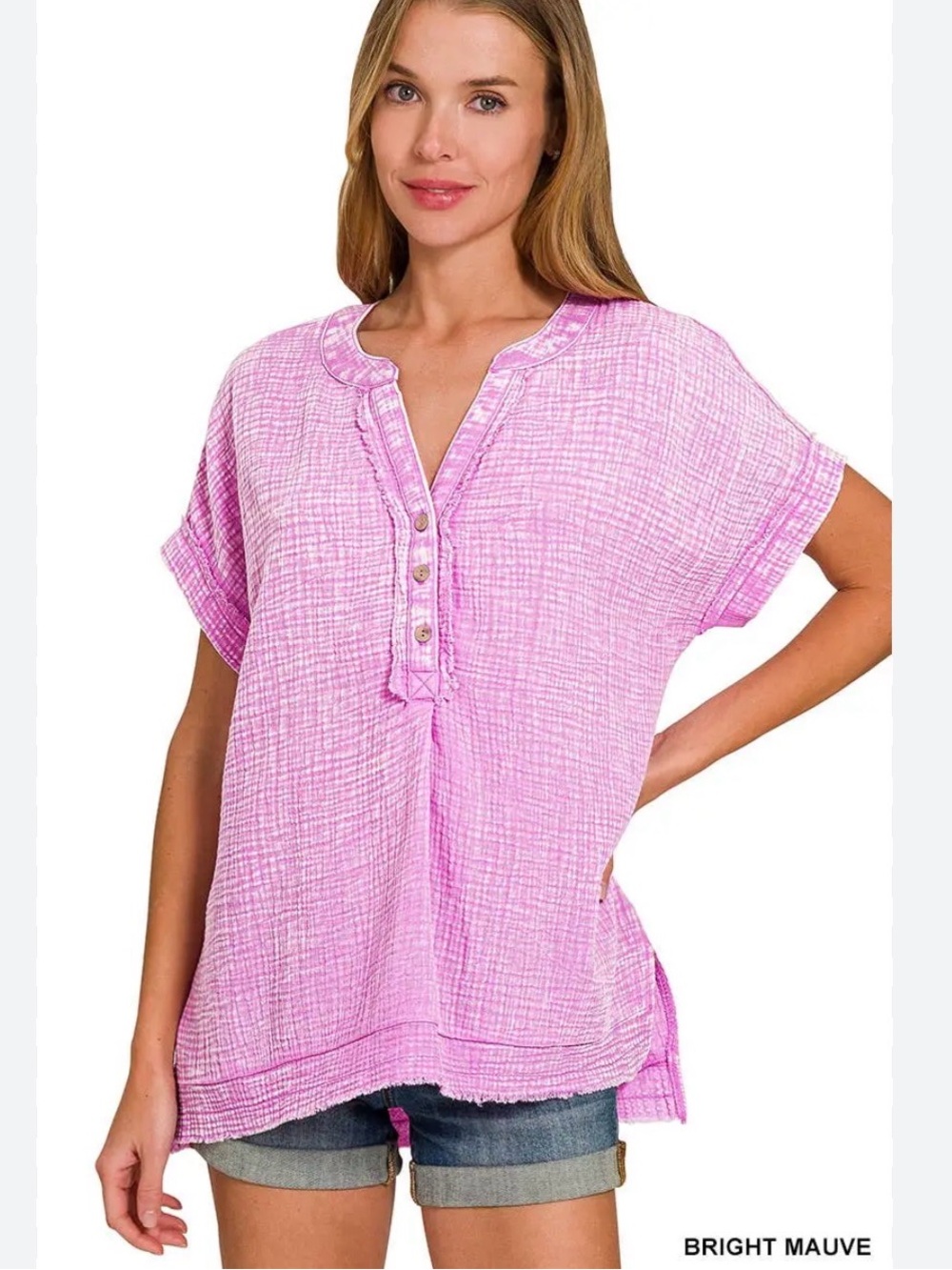 Zenana Gauze Henley Tunic Mauve